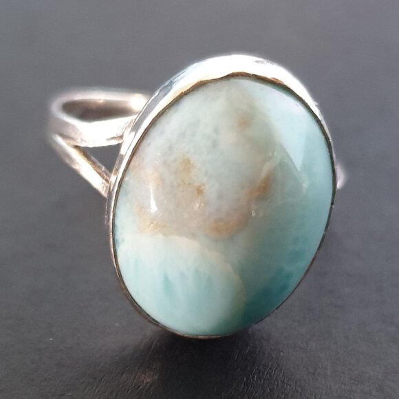 Elegant Vintage 925 Sterling Silver Natural Larimar Cabochon Ring – Size 8 - Picture 5 of 12